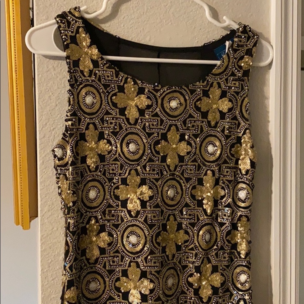 Black gold white embellished dress